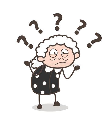 Cartoon Confused Old Woman Expression Vector Illustration Stock