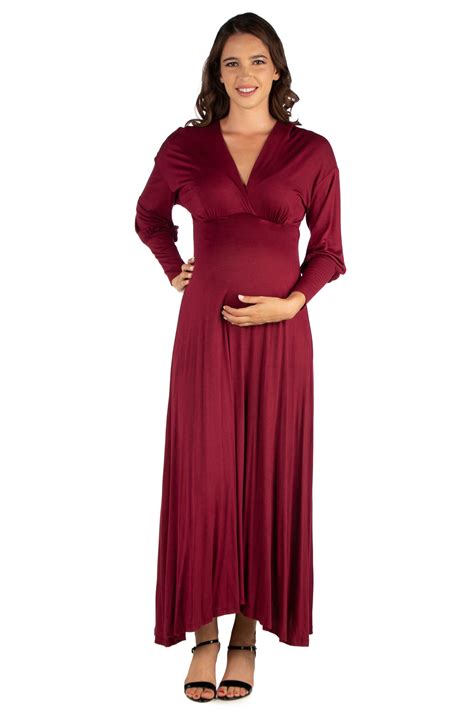 Seven Comfort Apparel V Neck Long Sleeve Maternity Maxi Dress