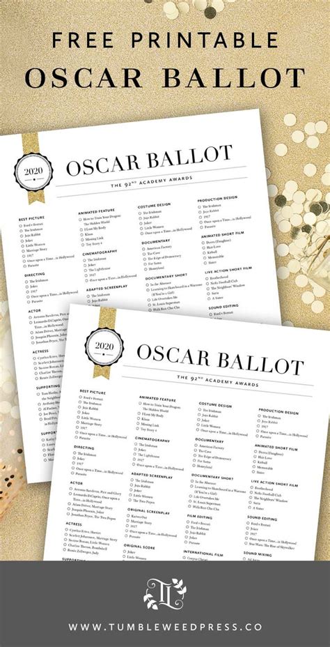 Printable Oscars 2023 Ballot Printable World Holiday