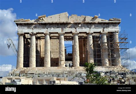 Facade Of Ancient Temple Parthenon In Acropolis Athens Greece On The