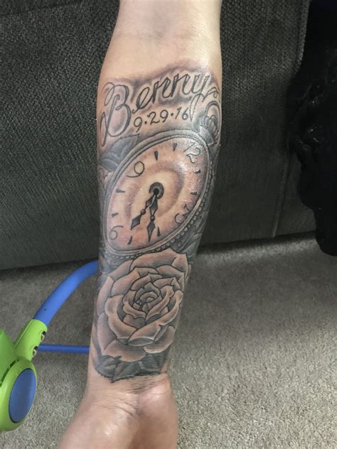 If you had the best father in the world, or you still have him, stick with son tattoos or dad tattoos such as this one! Tattoo with name, date, and time of birth for son. Clock ...
