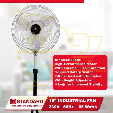 Standard Electric Fan Shf 18a Industrial Stand Yellow Elephant Everyday