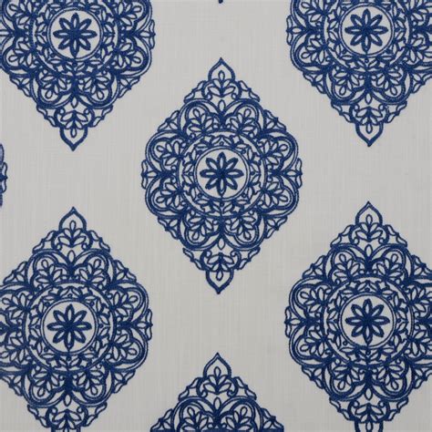 Blue Blue And White Medallion Embroidery Drapery And Upholstery Fabric
