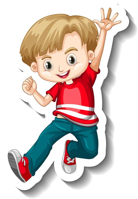 A Sticker Template With A Boy Wearing Red T Shirt Cartoon Character