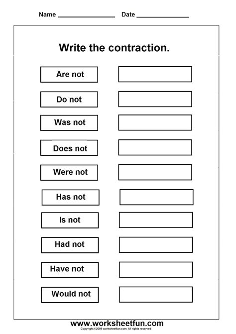 Free Printable Contraction Worksheets For Second Grade Learning How