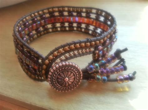 Handmade Antiqued Brown Beaded Leather Wrap Cuff Bracelet With Super