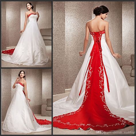 Vintage White And Red Wedding Dresses Plus Size Satin Balll Gown
