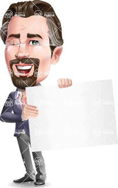 Cartoon Businessman With Goatee Beard Vector Character Holding A Blank Banner Graphicmama