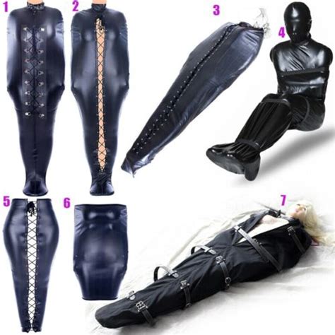 pu leather body bondage bag concealed arm mermaid mummy sleeping straight jacket ebay