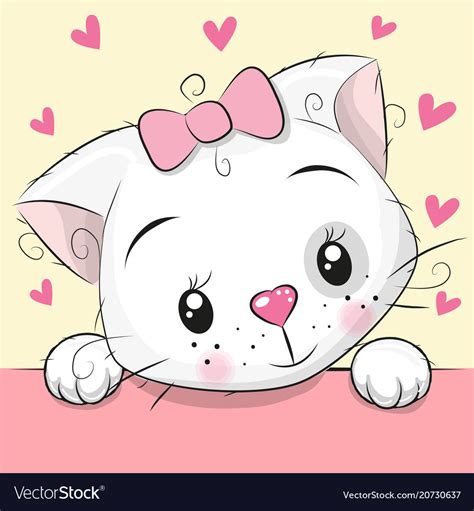Cute Cartoon Kitten With Hearts Royalty Free Vector Image