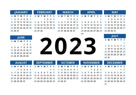 Blue Vector Calendar 2023 Year Landscape Design Stock Vector