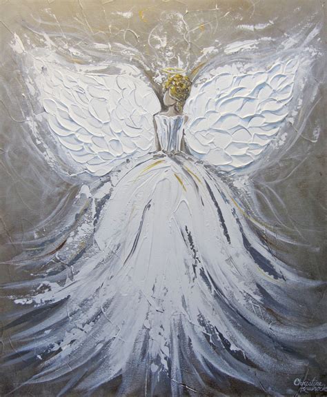 Original Abstract Angel Painting White Guardian Angel Art Textured