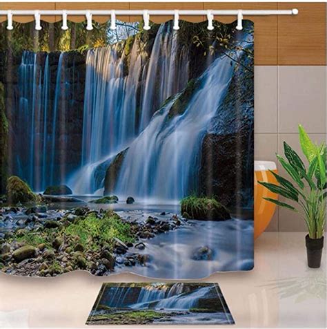 Xtszlfj Waterfall Shower Curtains Beautiful Scenery