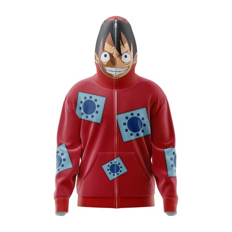 Luffy Wano One Piece Full Face Zip Hoodie Anime Ape