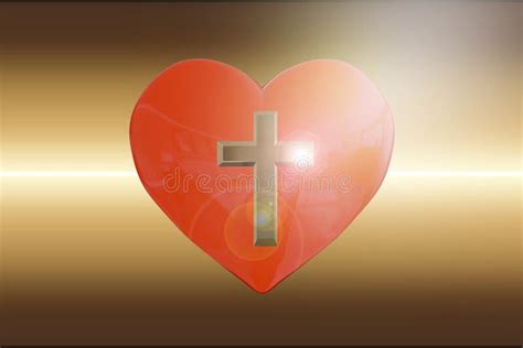 3d Rendering Of Heart With Golden Cross On Abstract Background Stock