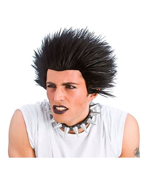 black punk short spiky rocker emo goth wig adults mens fancy dress costume ebay