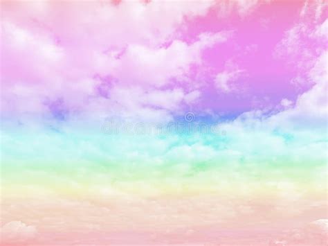Cloud And Sky With A Pastel Rainbow Colored Background Stock Photo