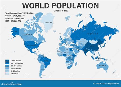 World Population On Political Map With Scale Borders And Countries