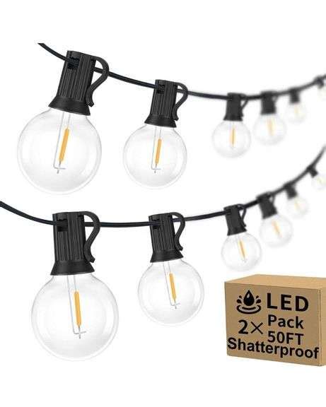 100ft 2 Pack Outdoor G40 Led Globe String Lights Dimmable Waterproof