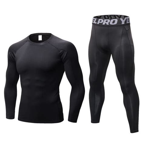 men s workout clothes set compression leggings long sleeve t shirt