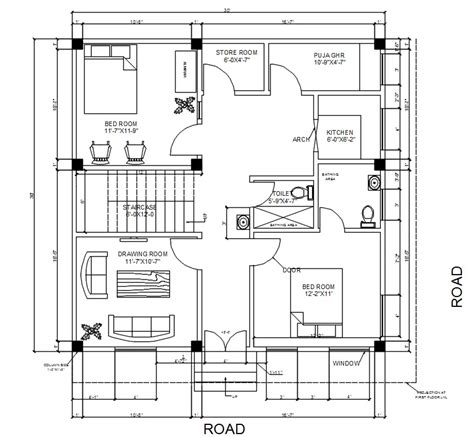 30x30 House Layout Plan Autocad Drawing Dwg File Cadbull House