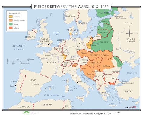 The collection consists of two maps with annotations showing the american zone of occupation in germany in 1919 and its map. #165 Europe Between the Wars 1918-1939 - KAPPA MAP GROUP