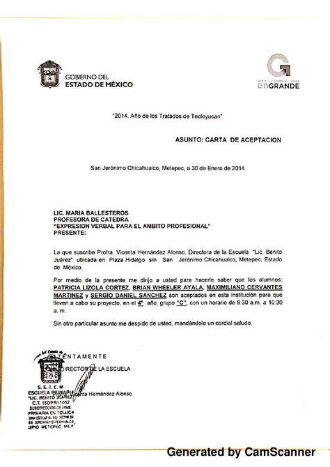 Carta Aceptación De Proyecto Patricia Lizola Cortés Brian Wheeler