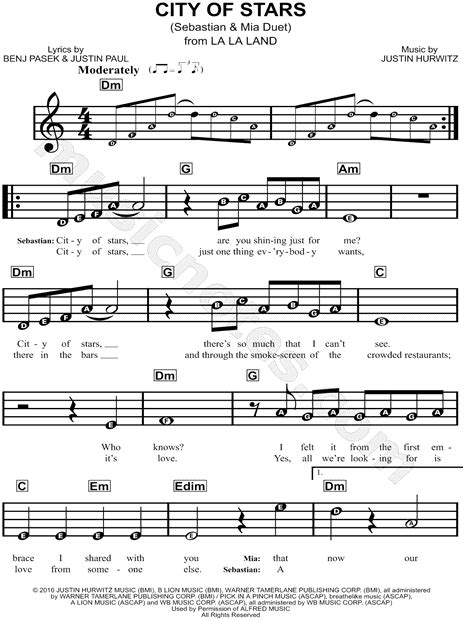 City Of Stars From La La Land Sheet Music For Beginners In A Minor