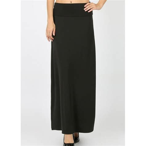 Moda Xpress Womens High Waisted Maxi Skirt Fold Over Waist Solid