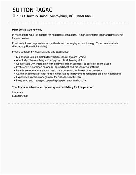 Healthcare Consultant Cover Letter | Velvet Jobs
