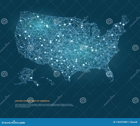 Vector Map Of United States Map Of America With Glowing Points Stock
