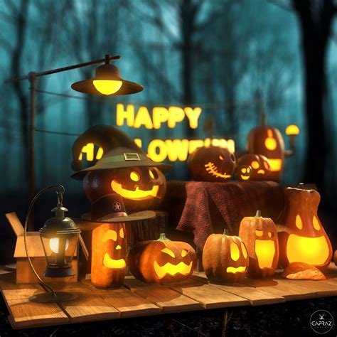 Happy Halloween Pumpkins Scene - PBR 3D asset | CGTrader