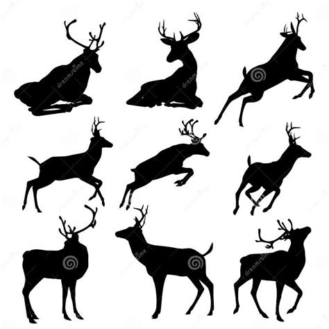 Set Of Deers Vector Silhouette Illustration Isolated On White
