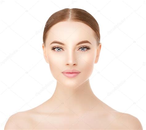 Beautiful Woman Face Close Up Studio On White Beauty Spa Model Stock Photo By Miramiska