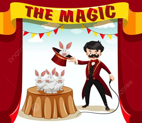 Magic Show With Magician And Rabbits Clipart Drawing Picture Vector