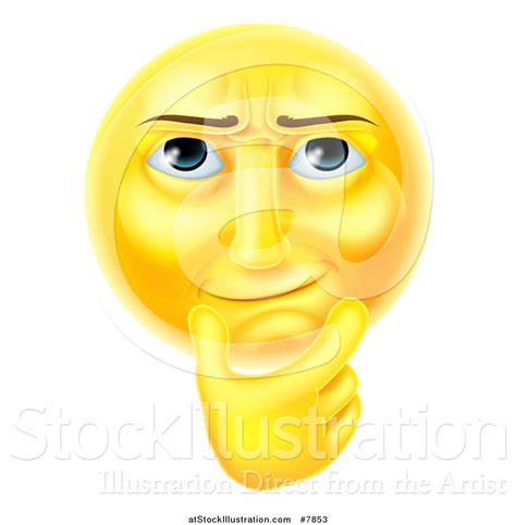 Vector Illustration Of A D Yellow Smiley Emoji Emoticon Face Thinking