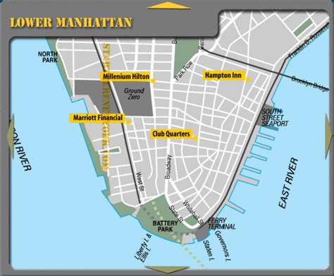 Lower Manhattan New York City Hotel Map Battery Park Nyc • Mappery