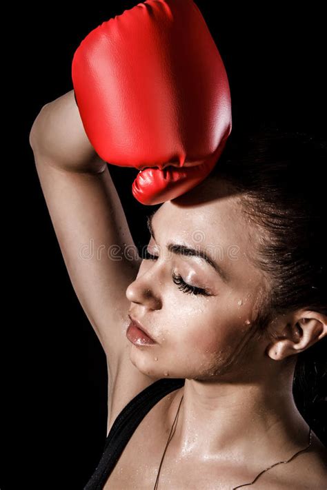 Beautiful Young Woman In A Red Boxing Gloves Stock Image Image Of Background Boxer 55912743