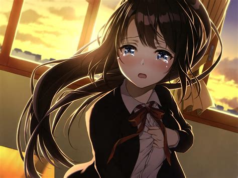 Anime Girl With Brown Hair And Brown Eyes Crying