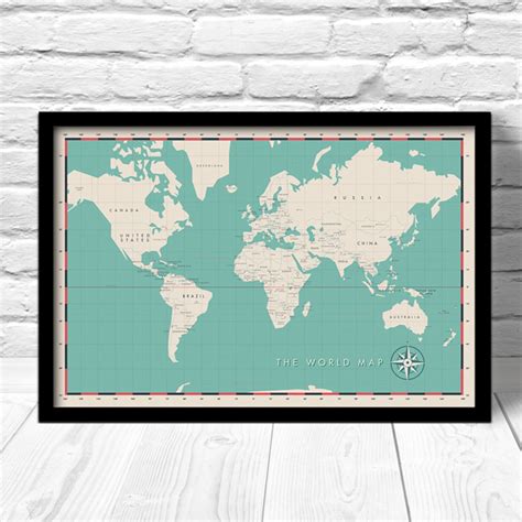 Modern World Map Political World Map Travel Map For Home Etsy