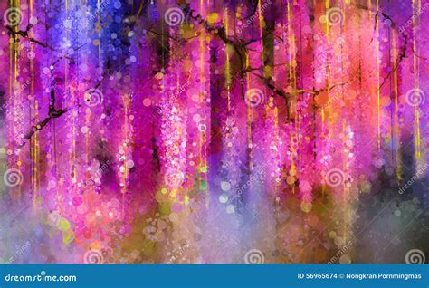 Spring Purple Flowers Wisteriawatercolor Painting Stock Illustration