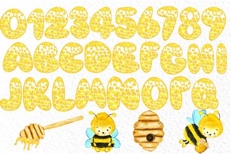 Honey Alphabet Cute Letters And Numbers Honeybees Clipart By