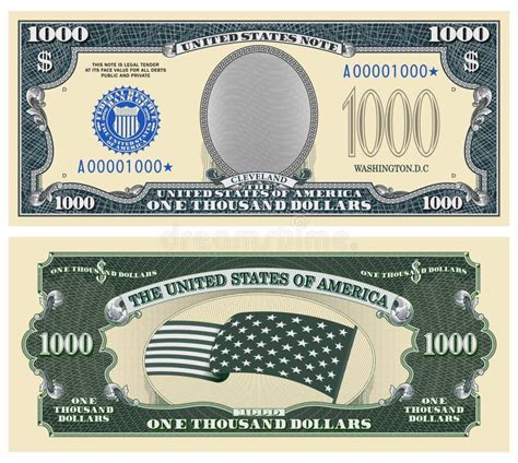 Fictional Template Obverse And Reverse Of Us Paper Money One Thousand
