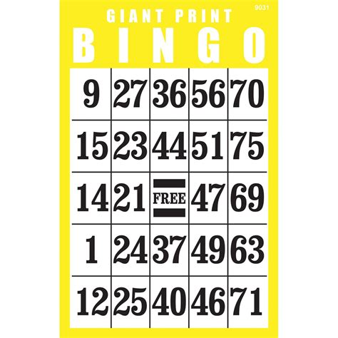 Maxiaids Giant Print Bingo Card Yellow