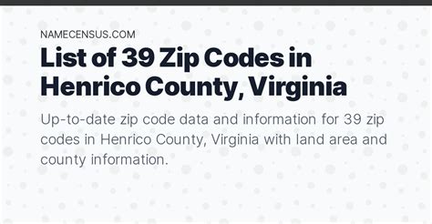 Henrico County Zip Codes List Of 39 Zip Codes In Henrico County Virginia