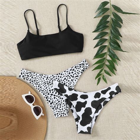 3pcs sexy cow print bikini mujer 2022 high waist brazilian swimsuit women split swim bathing