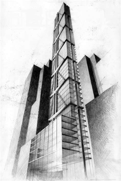 Nyc Tower Sketch Pencil Drawing Perspective Drawing Architecture