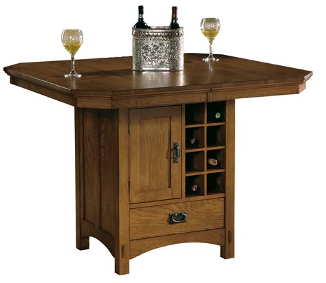 A bistro table and chairs provide the perfect setting for a twosome to enjoy a relaxed meal or watch the sunset. Mission Oak Pub Table - Classic Wood Dining Furniture with Wine Storage - traditional furniture ...