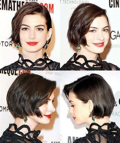 Anne Hathaway With A Chic Bob Short Hairstyles For Thick Hair Short