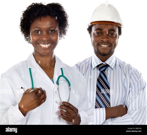 Couple Of African Americans Doctor And Engineer A Over White Background